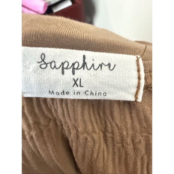 Sapphire Brown Crinkle Pull-On Elastic Waist Midi Skirt XL Boho Modest - Picture 4 of 5